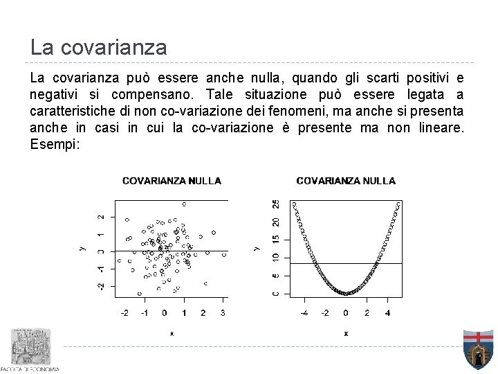 La covarianza può essere anche nulla, quando gli scarti positivi e negativi si compensano.