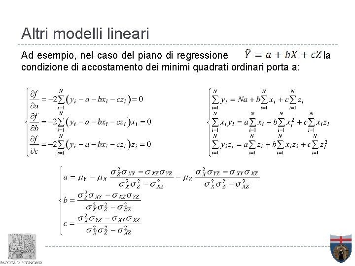 Altri modelli lineari Ad esempio, nel caso del piano di regressione condizione di accostamento