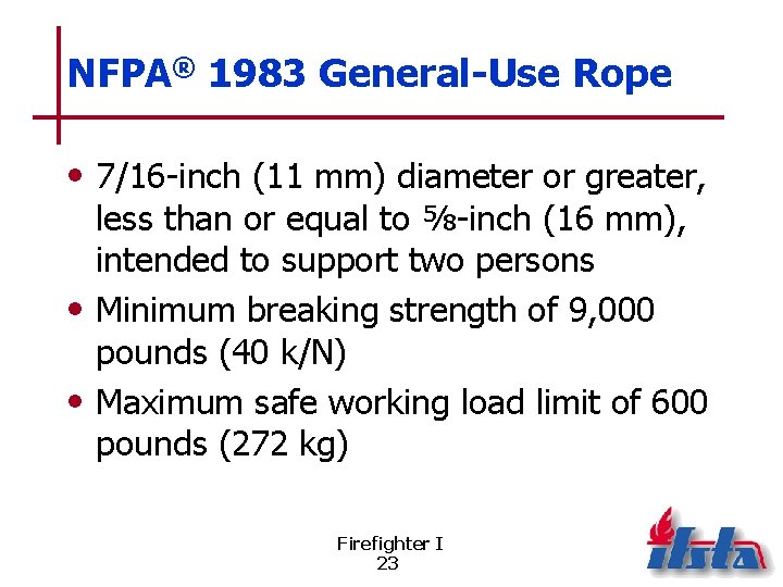 NFPA® 1983 General-Use Rope • 7/16 -inch (11 mm) diameter or greater, less than