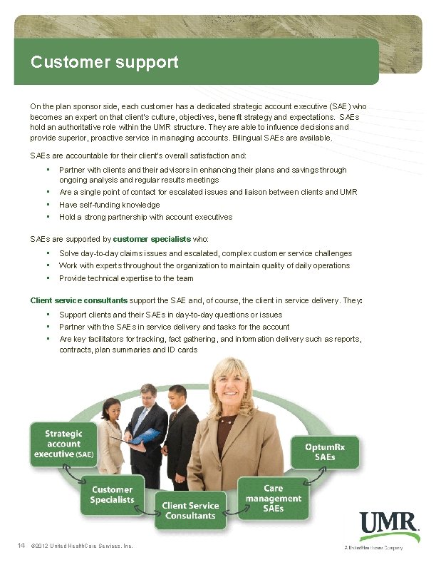 Customer support On the plan sponsor side, each customer has a dedicated strategic account Customer support On the plan sponsor side, each customer has a dedicated strategic account