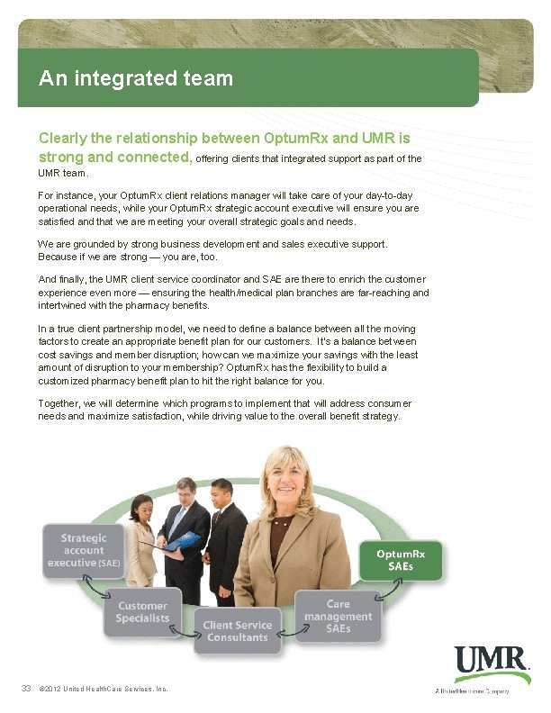 An integrated team Clearly the relationship between Optum. Rx and UMR is strong and An integrated team Clearly the relationship between Optum. Rx and UMR is strong and