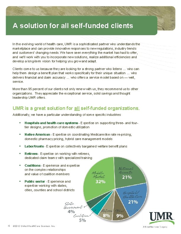 A solution for all self-funded clients In the evolving world of health care, UMR A solution for all self-funded clients In the evolving world of health care, UMR