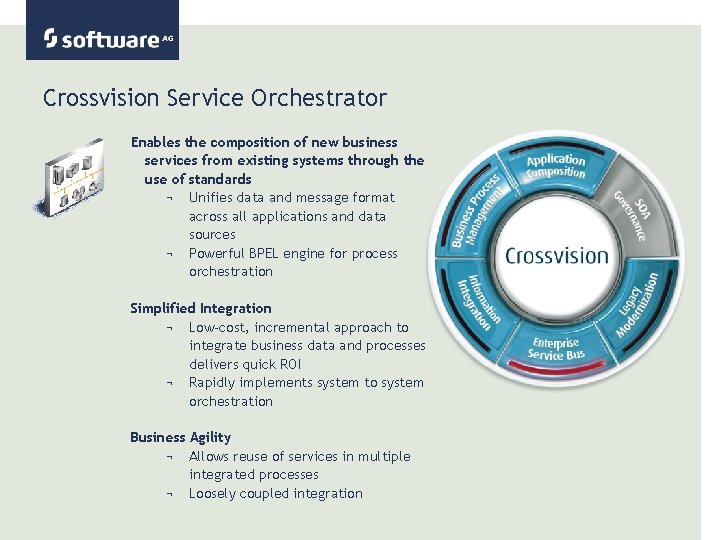 Crossvision Service Orchestrator Enables the composition of new business services from existing systems through