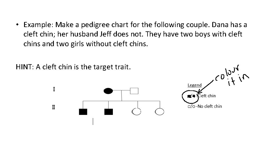  • Example: Make a pedigree chart for the following couple. Dana has a