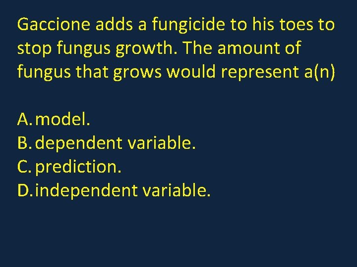 Gaccione adds a fungicide to his toes to stop fungus growth. The amount of