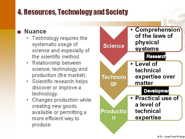 4. Resources, Technology and Society ■ Nuance • Technology requires the systematic usage of