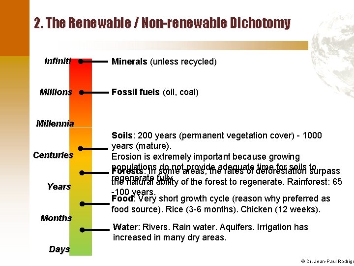 2. The Renewable / Non-renewable Dichotomy Infiniti Millions Minerals (unless recycled) Fossil fuels (oil,