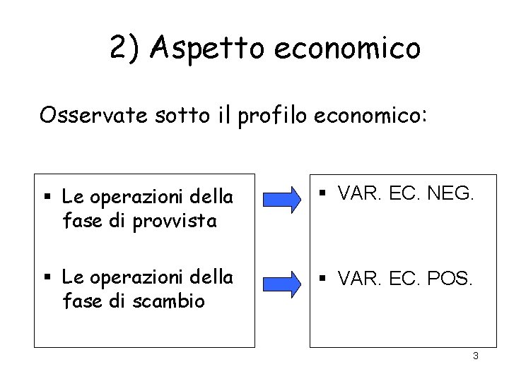 2) Aspetto economico Osservate sotto il profilo economico: § Le operazioni della fase di