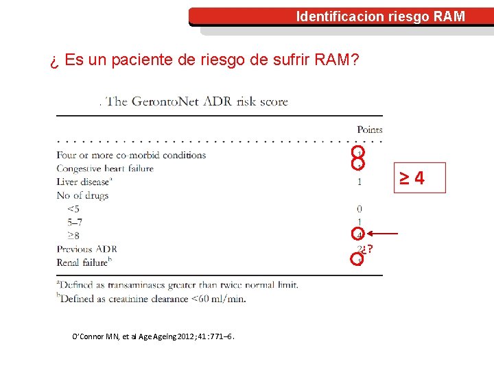 Identificacion riesgo RAM ¿ Es un paciente de riesgo de sufrir RAM? ≥ 4