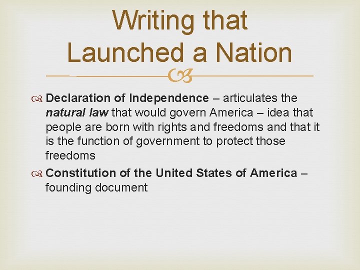 Writing that Launched a Nation Declaration of Independence – articulates the natural law that