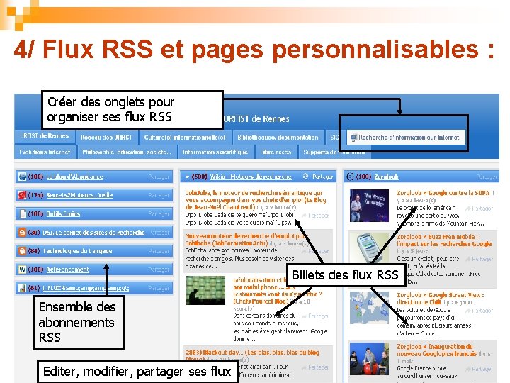 4/ Flux RSS et pages personnalisables : Créer des onglets pour organiser ses flux