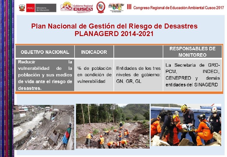Plan Nacional de Gestión del Riesgo de Desastres PLANAGERD 2014 -2021 