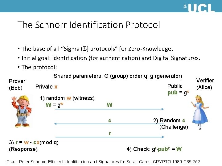 The Schnorr Identification Protocol • The base of all “Sigma ( ) protocols” for