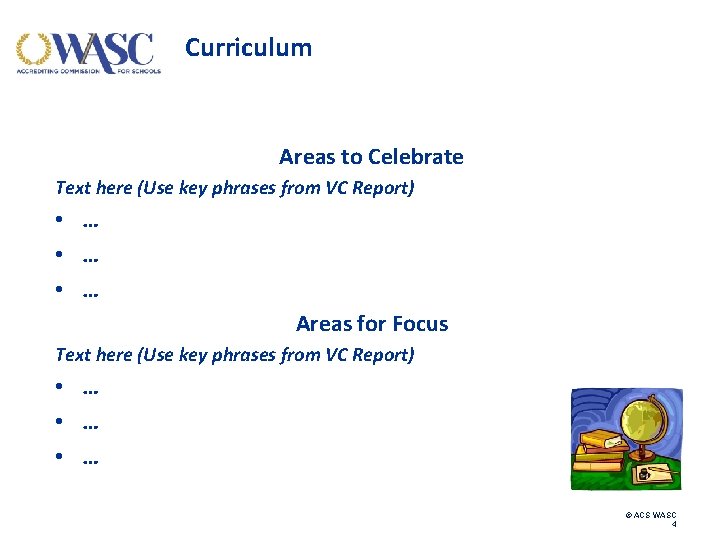 Curriculum Areas to Celebrate Text here (Use key phrases from VC Report) • …