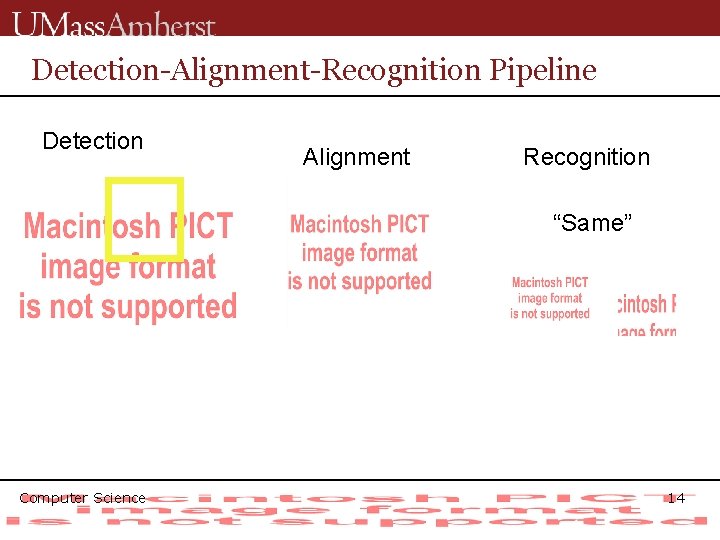 Detection-Alignment-Recognition Pipeline Detection Alignment Recognition “Same” Computer Science 14 