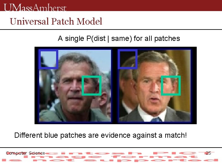 Universal Patch Model A single P(dist | same) for all patches Different blue patches