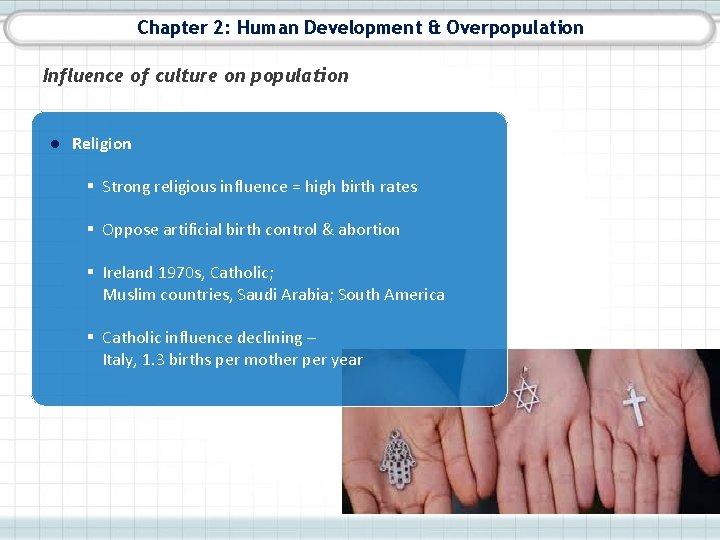 Chapter 2: Human Development & Overpopulation Influence of culture on population ● Religion §