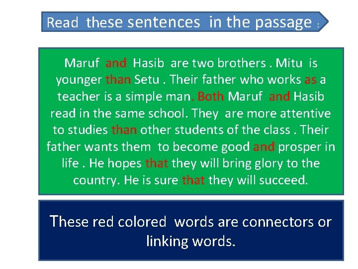 Read these sentences in the passage : Maruf and Hasib are two brothers. Mitu