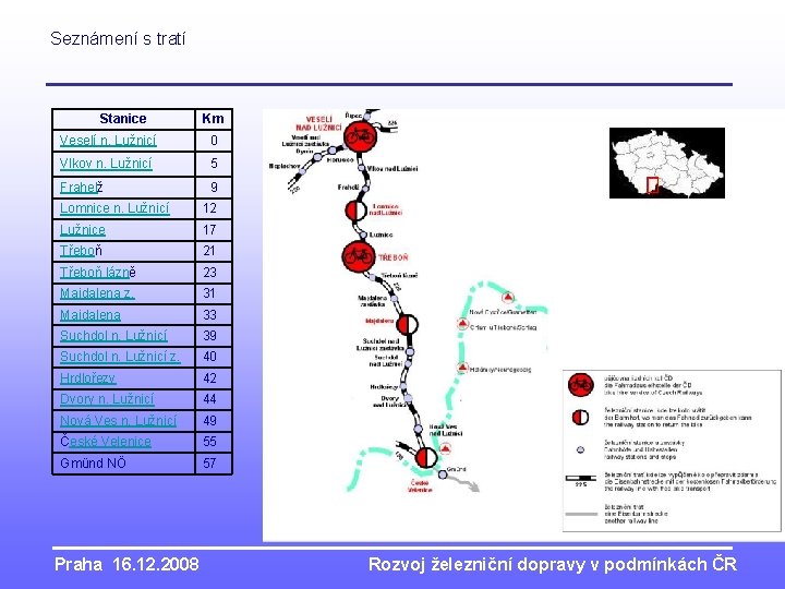 Seznámení s tratí Stanice Km Veselí n. Lužnicí 0 Vlkov n. Lužnicí 5 Frahelž