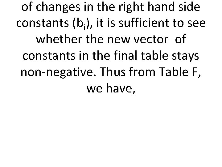 of changes in the right hand side constants (bi), it is sufficient to see