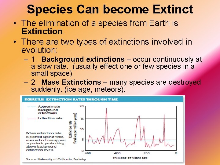 Species Can become Extinct • The elimination of a species from Earth is Extinction.