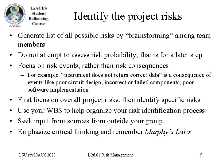 Risk Risk Management Project Management Unit 5 LSU