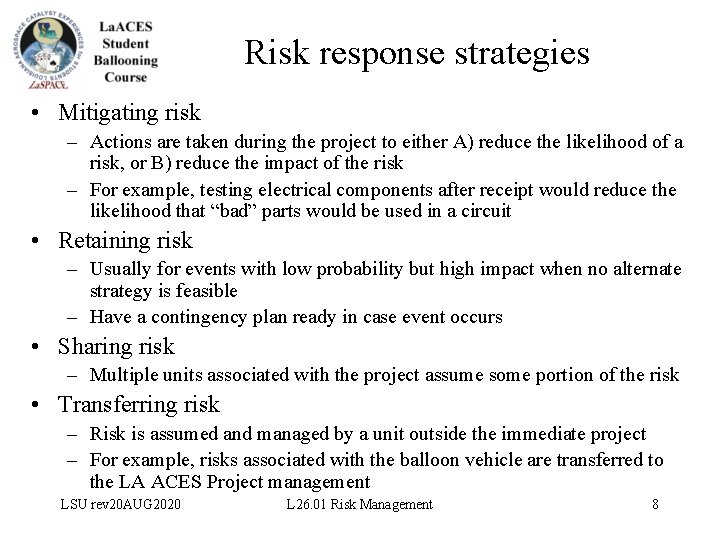 Risk Risk Management Project Management Unit 5 LSU
