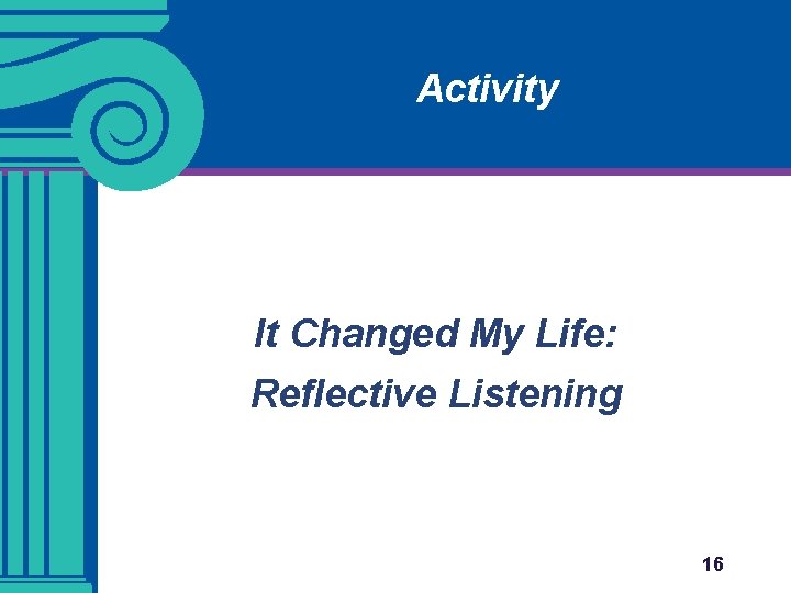 Activity It Changed My Life: Reflective Listening 16 