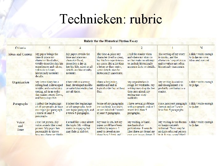 Technieken: rubric 