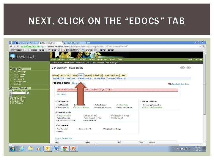 NEXT, CLICK ON THE “EDOCS” TAB 