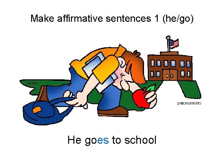 Make affirmative sentences 1 (he/go) He goes to school 