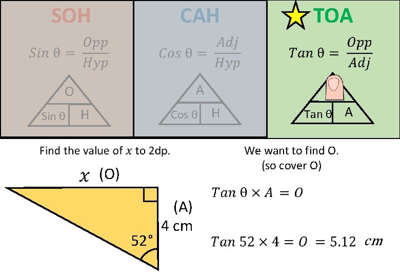 SOH CAH TOA O Sin θ H Cos θ H Tan θ A We