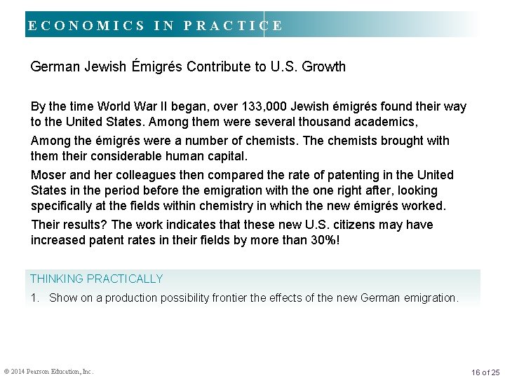 ECONOMICS IN PRACTICE German Jewish Émigrés Contribute to U. S. Growth By the time