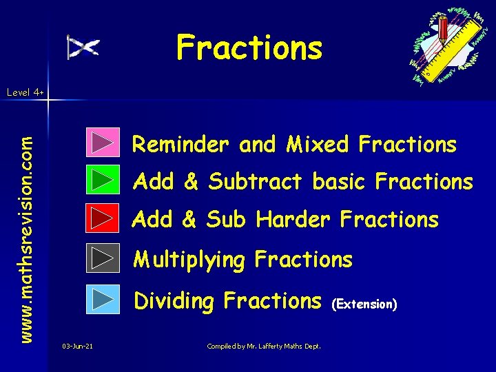 Fractions www. mathsrevision. com Level 4+ Reminder and Mixed Fractions Add & Subtract basic Fractions www. mathsrevision. com Level 4+ Reminder and Mixed Fractions Add & Subtract basic