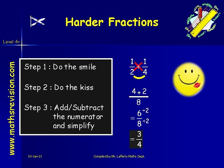 Harder Fractions www. mathsrevision. com Level 4+ Step 1 : Do the smile Step Harder Fractions www. mathsrevision. com Level 4+ Step 1 : Do the smile Step