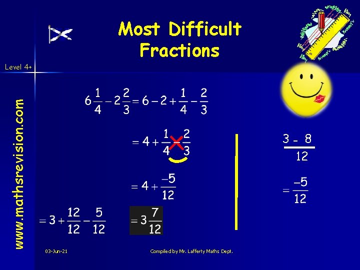Most Difficult Fractions www. mathsrevision. com Level 4+ 3 - 8 12 03 -Jun-21 Most Difficult Fractions www. mathsrevision. com Level 4+ 3 - 8 12 03 -Jun-21
