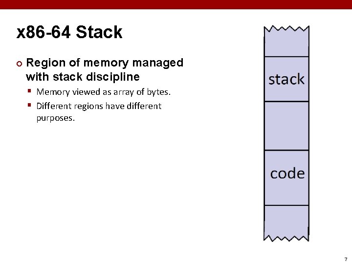 x 86 -64 Stack ¢ Region of memory managed with stack discipline § Memory