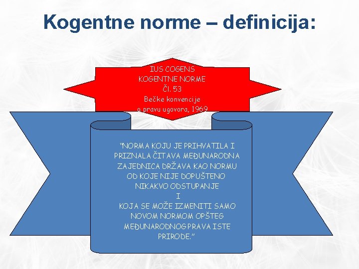 Kogentne norme – definicija: IUS COGENS KOGENTNE NORME Čl. 53 Bečke konvencije o pravu