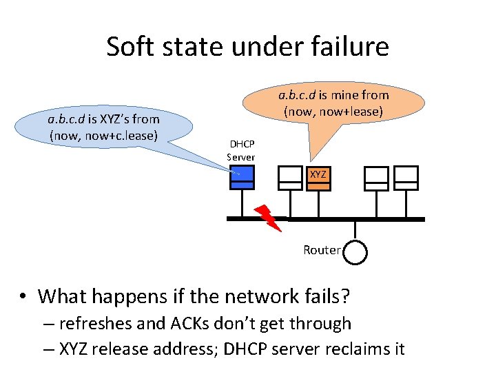 Soft state under failure a. b. c. d is XYZ’s from (now, now+c. lease)