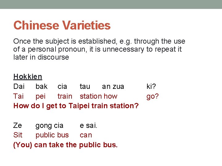 Chinese Varieties Once the subject is established, e. g. through the use of a