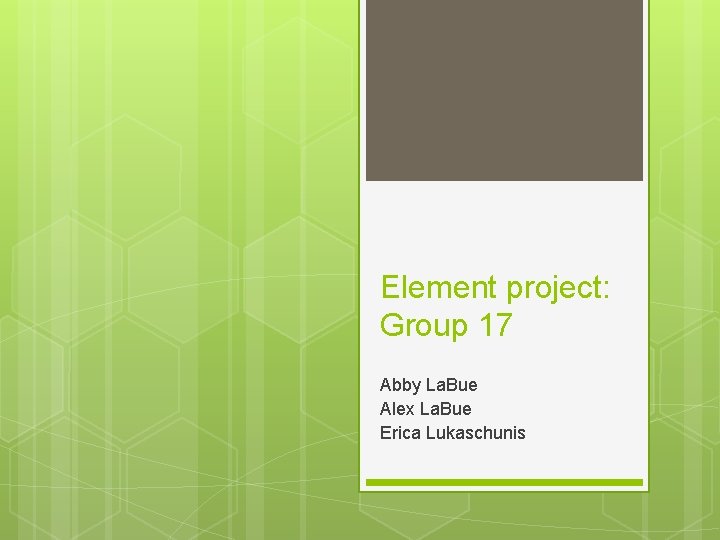 Element project: Group 17 Abby La. Bue Alex La. Bue Erica Lukaschunis 