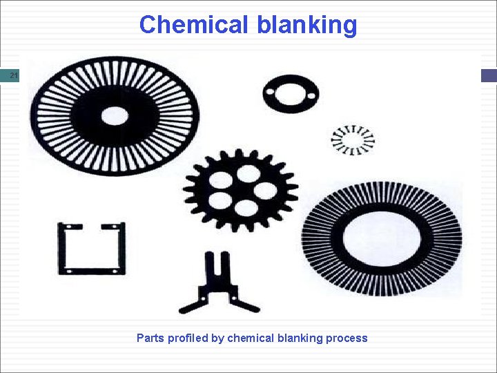 Chemical blanking 21 Parts profiled by chemical blanking process 
