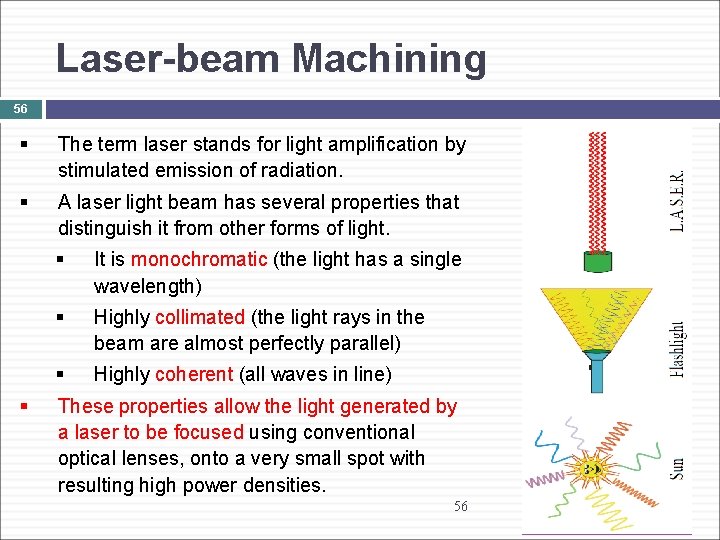 Laser-beam Machining 56 § The term laser stands for light amplification by stimulated emission