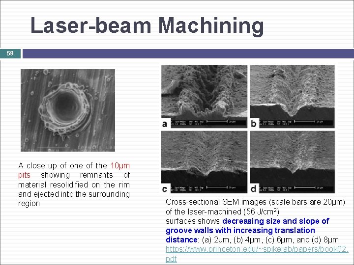 Laser-beam Machining 59 A close up of one of the 10µm pits showing remnants