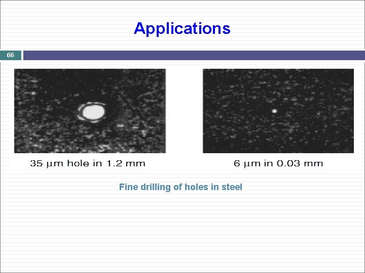 Applications 66 Fine drilling of holes in steel 