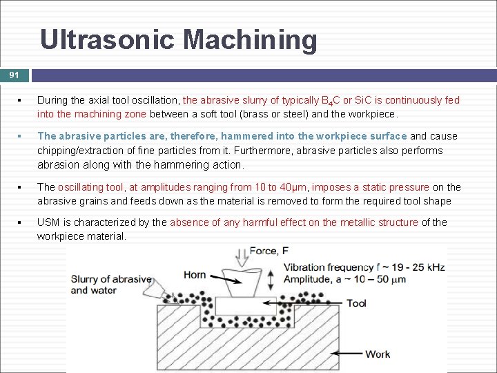 Ultrasonic Machining 91 § During the axial tool oscillation, the abrasive slurry of typically
