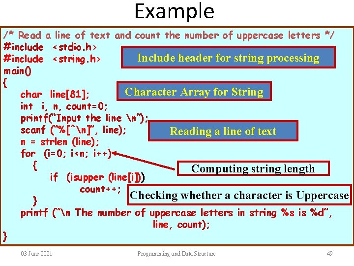 Example /* Read a line of text and count the number of uppercase letters