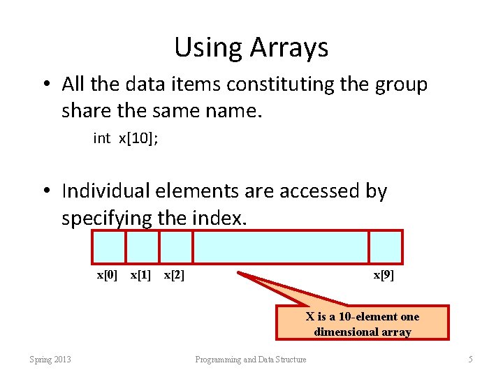 Using Arrays • All the data items constituting the group share the same name.