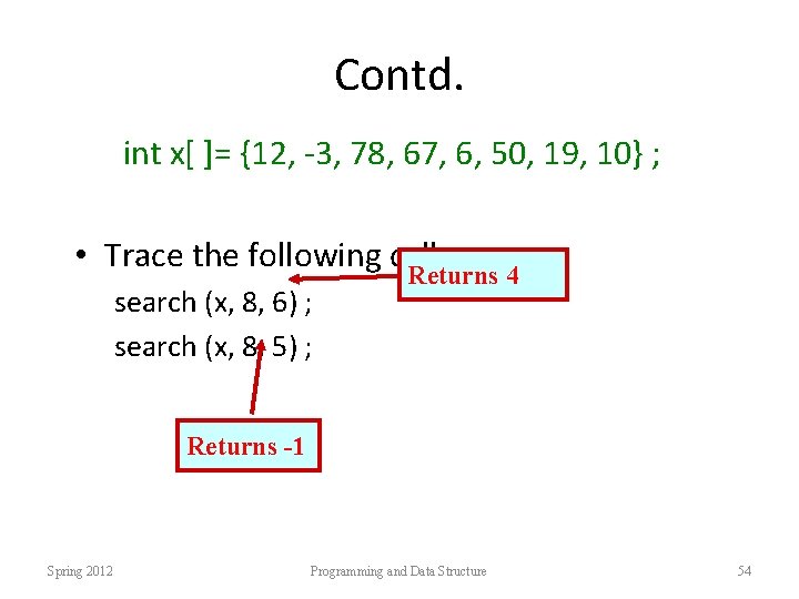 Contd. int x[ ]= {12, -3, 78, 67, 6, 50, 19, 10} ; •