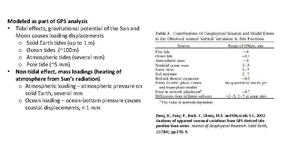 Modeled as part of GPS analysis • Tidal effects, gravitational potential of the Sun